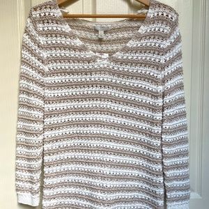 Dana Buchman Two Tone Knitted Yarn Pullover Sweater in beige and white